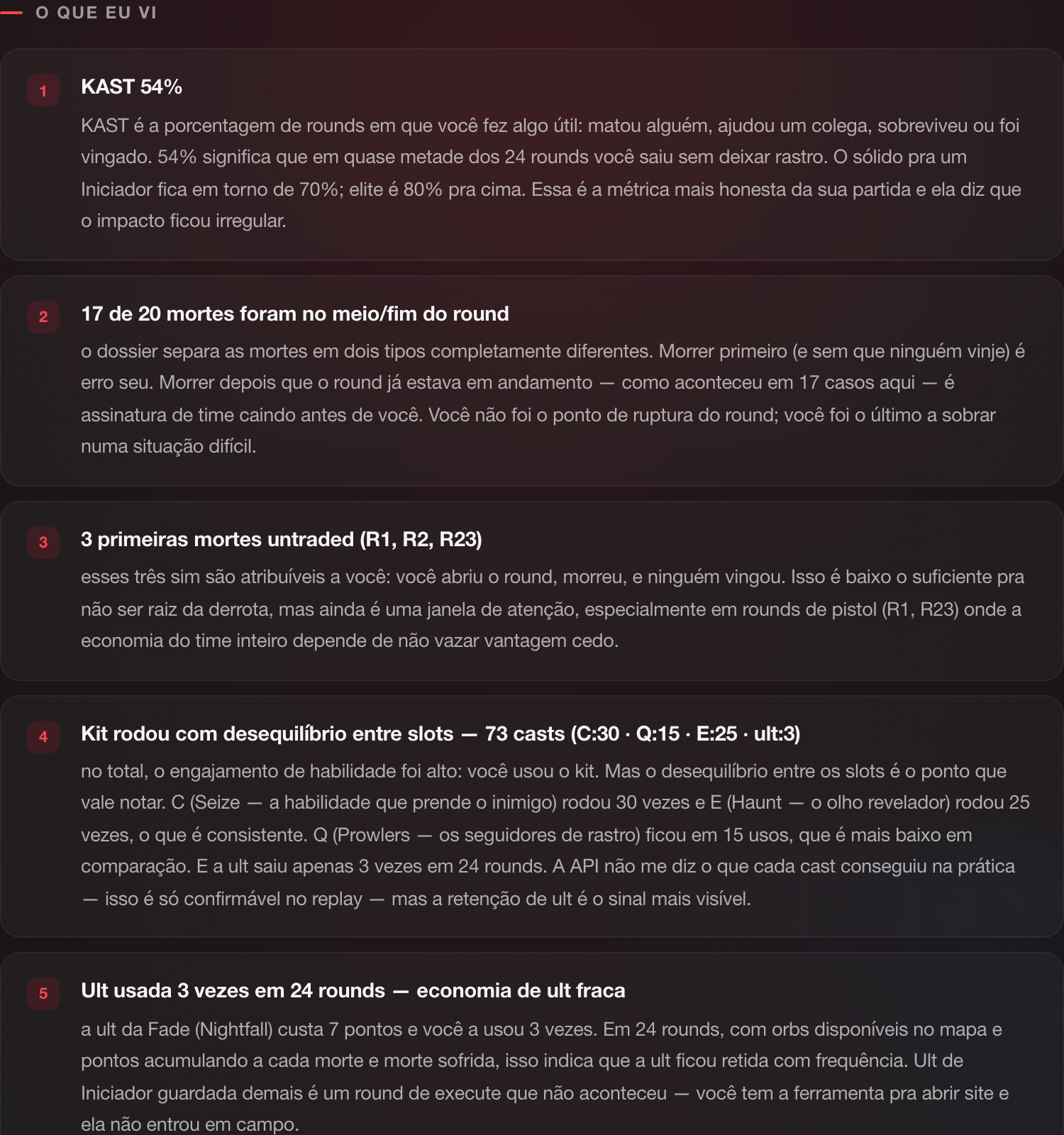 Seção O que eu vi do debrief: achados em manchete com explicação